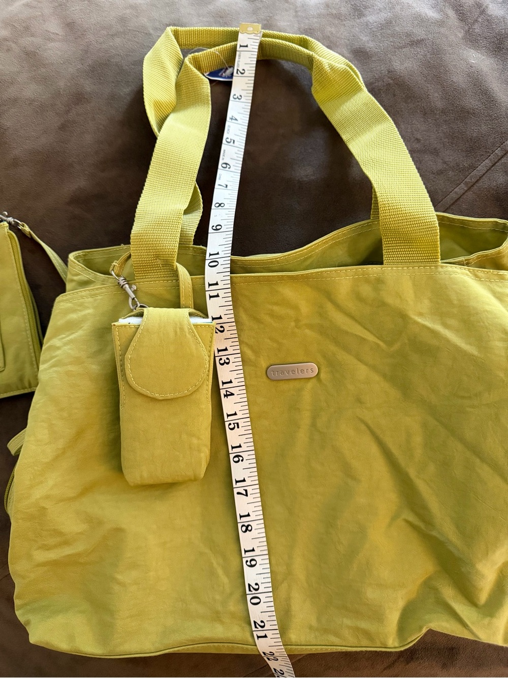 Travelers Yellow Canvas Tote Bag with Card Pouch - Picture 7 of 11